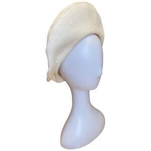 1960s White Woven Beret Hat by Sylvia | Vintage Mod | Mid Century Style